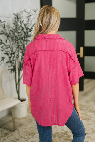 I Mean Business Eyelet Knit Button Down Top
