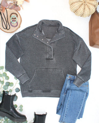 IN STOCK Jesse Vintage Wash Snap Pullover - Black