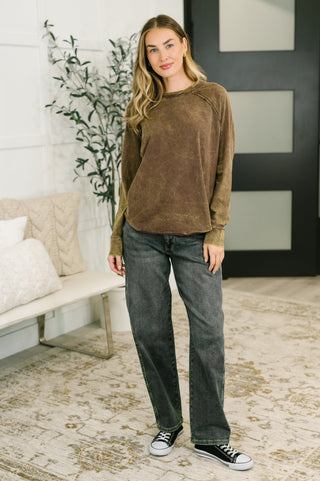 Lesson Learned Mineral Wash Raglan Sleeve Top