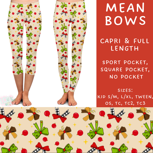 PREORDER  Batch #217 - Christmas Spirit - Closes 10/16 - ETA late Nov - Mean Bows Full and Capri Length Leggings