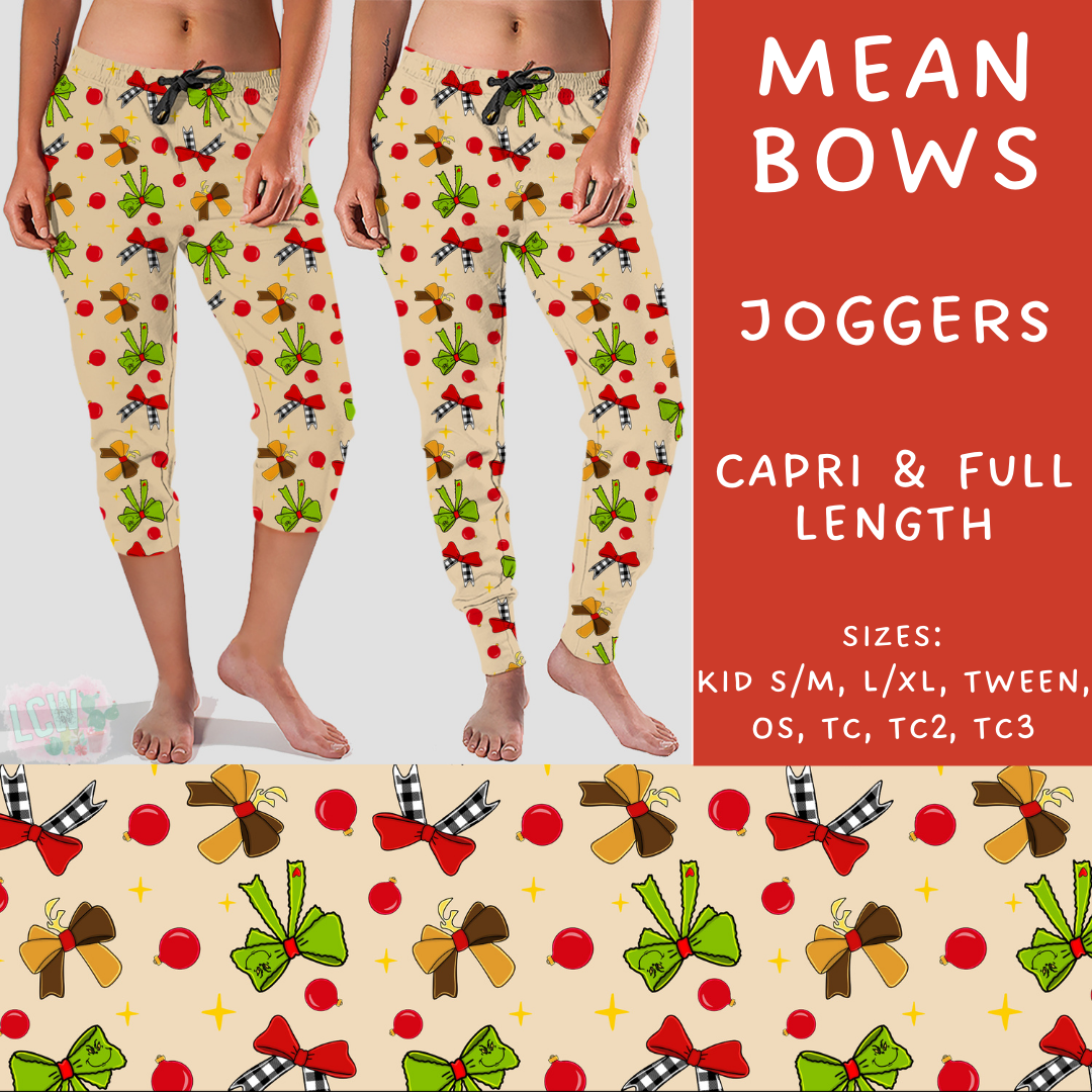 PREORDER  Batch #217 - Christmas Spirit - Closes 10/16 - ETA late Nov - Mean Bows Full and Capri Length Joggers