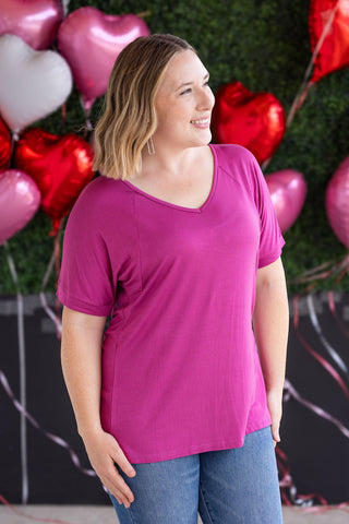 IN STOCK Bamboo V Neck Tee - Magenta