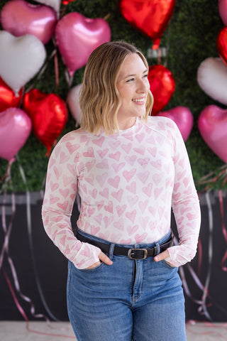 IN STOCK Blair Long Sleeve Top -  Blushing Pink Hearts