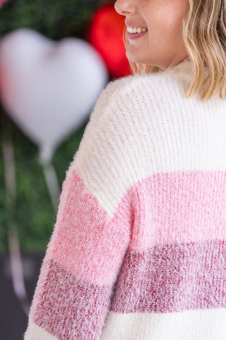 IN STOCK Cozy Block Sweater - VDay Stripes