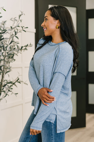 Mellow Mood Heathered Pullover in Dusty Blue