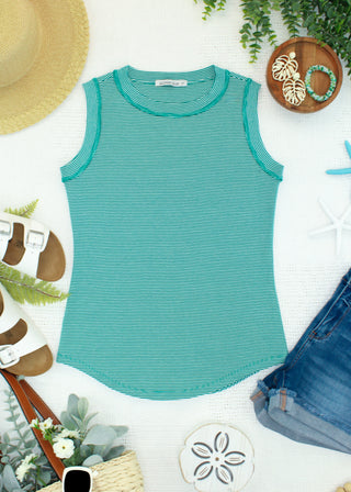 IN STOCK Morgan Micro Striped Tank - Jade
