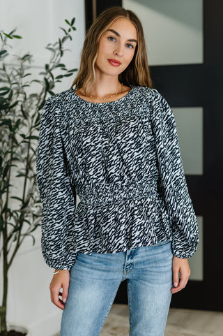 Muse Moves High Neck Peplum Blouse in Black