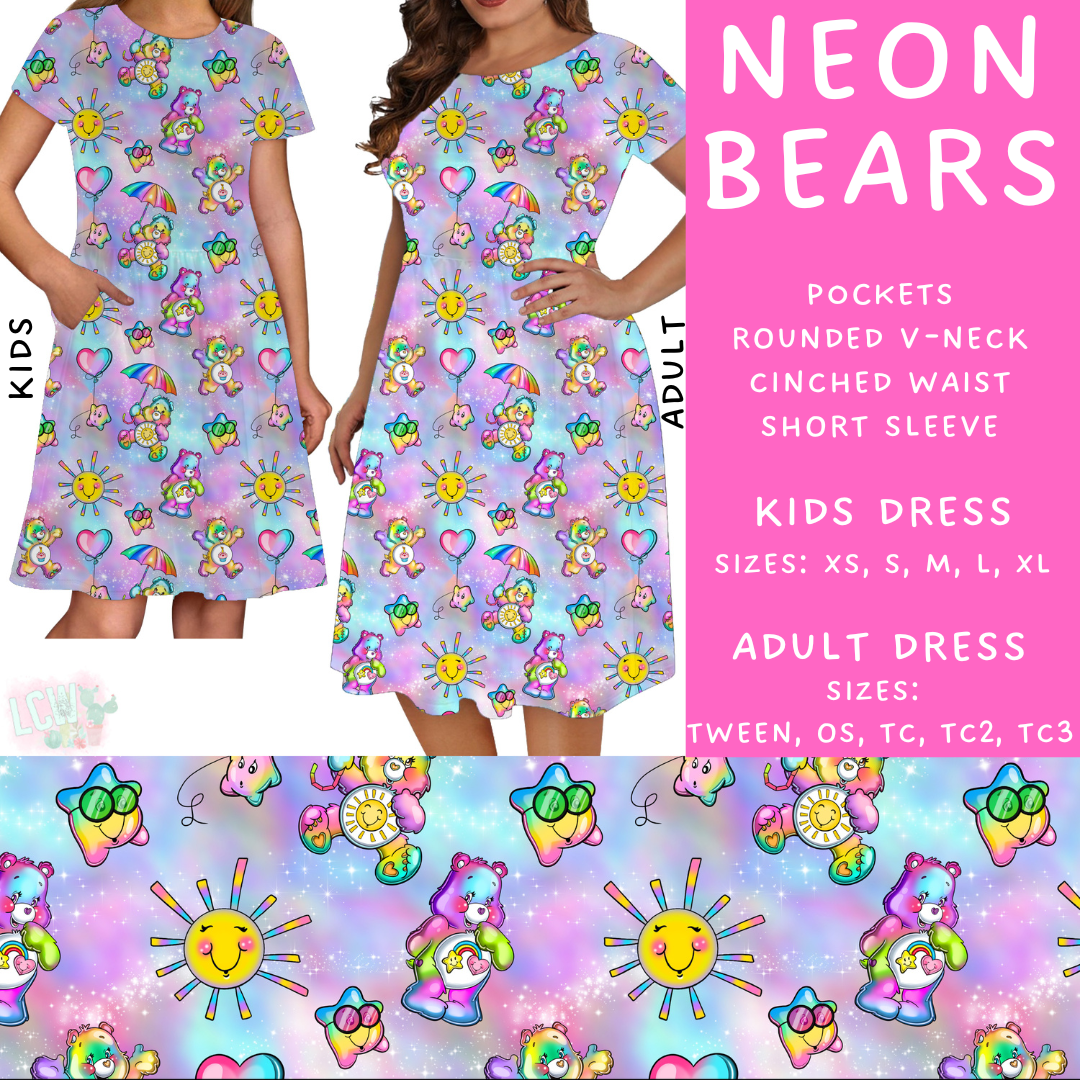 Batch #278 - Cool Characters 7 - Closes 1/29 - ETA early April - Neon Bears Adult & Kids Dresses