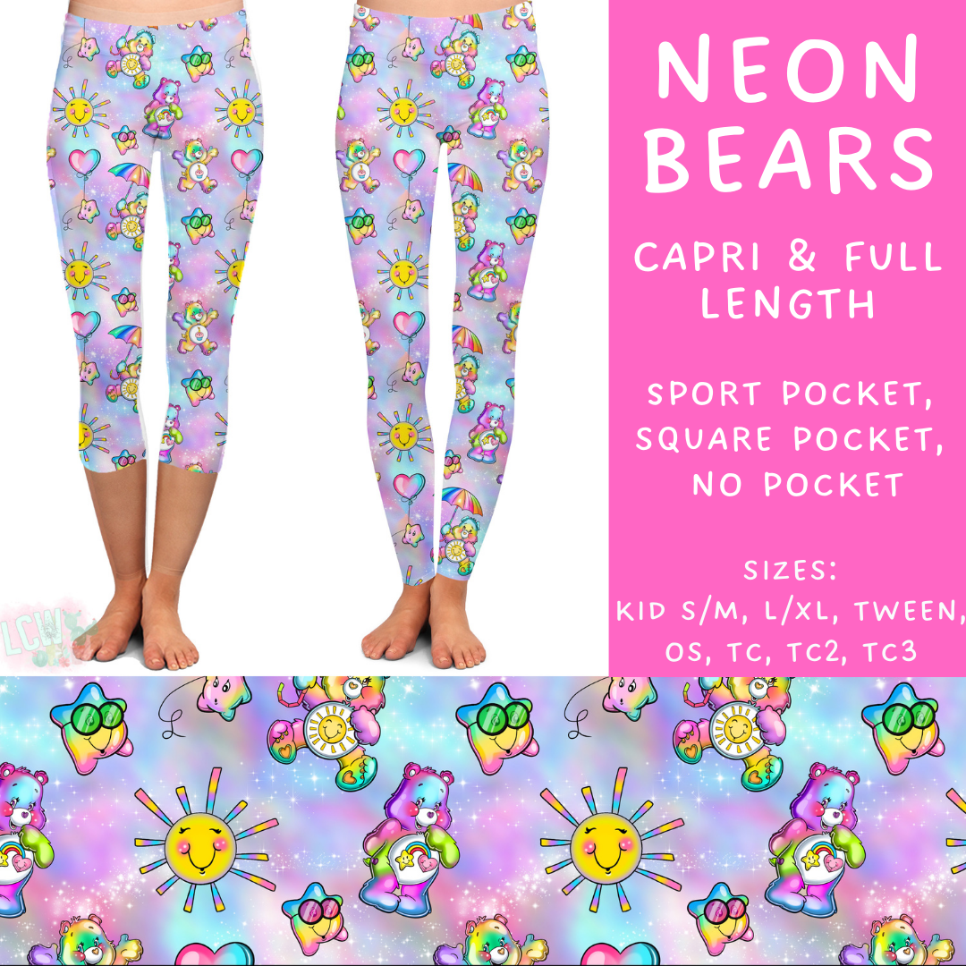 Batch #278 - Cool Characters 7 - Closes 1/29 - ETA early April - Neon Bears Full and Capri Length Leggings