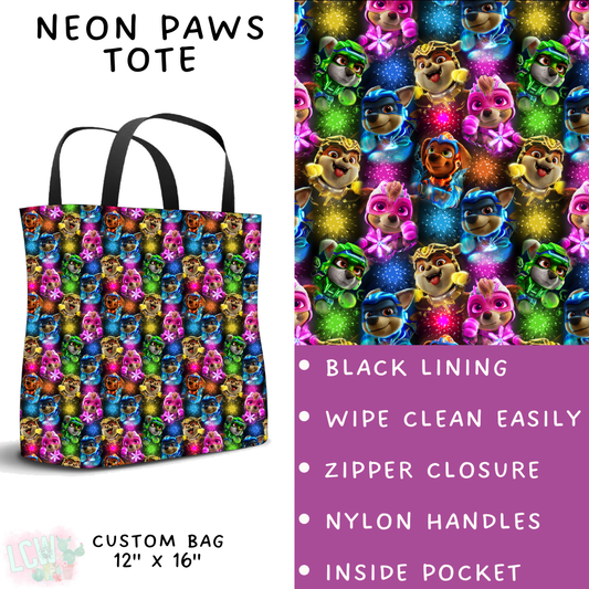 Batch #278 - Cool Characters 7 - Closes 1/29 - ETA early April - Neon Paws Tote