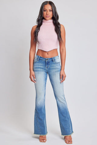 Women's Low Rise Fray Hem Flare Jeans