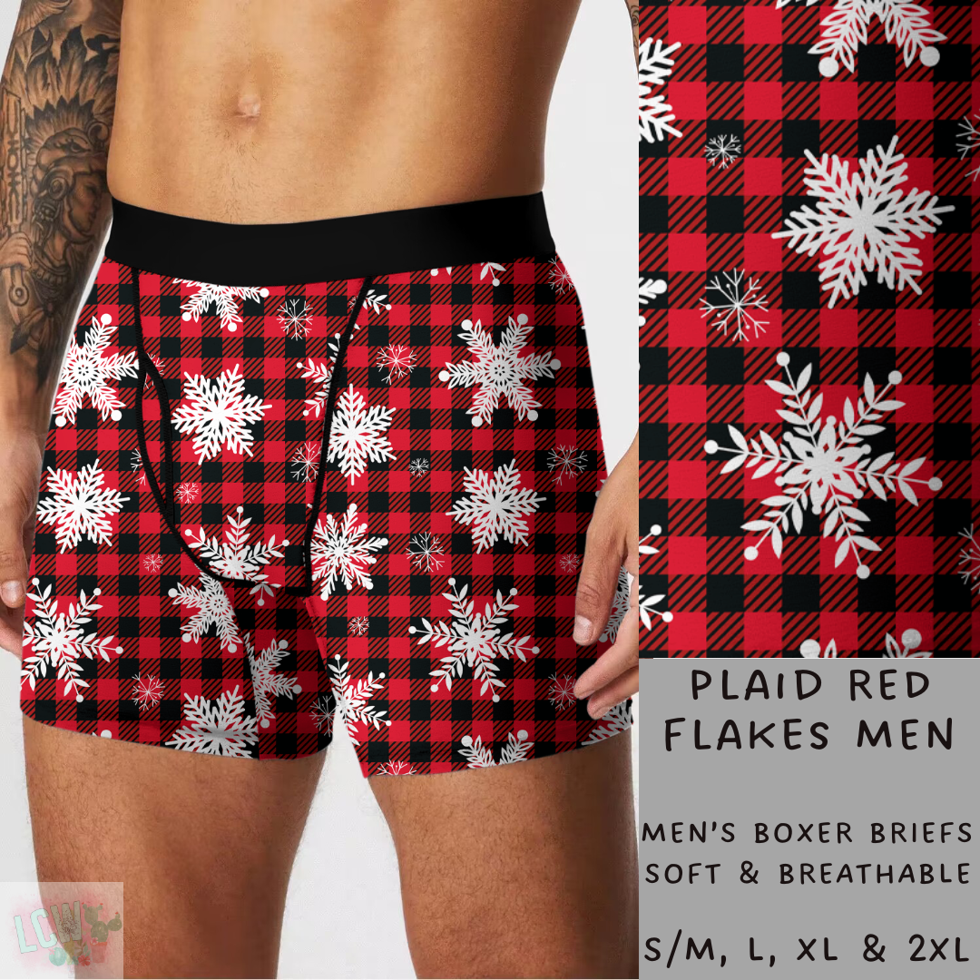 Batch #232 - Christmas Underwear - Closes 10/31 ETA early/mid Dec - Plaid Red Flakes Mens Boxer Briefs