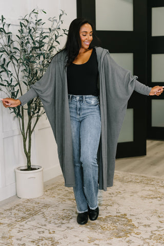 Pamper Travel Hooded Cardigan in Charcoal