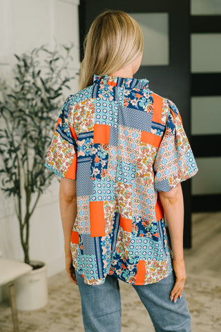 Pardon Me Patchwork Puff Sleeve Blouse