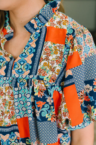 Pardon Me Patchwork Puff Sleeve Blouse