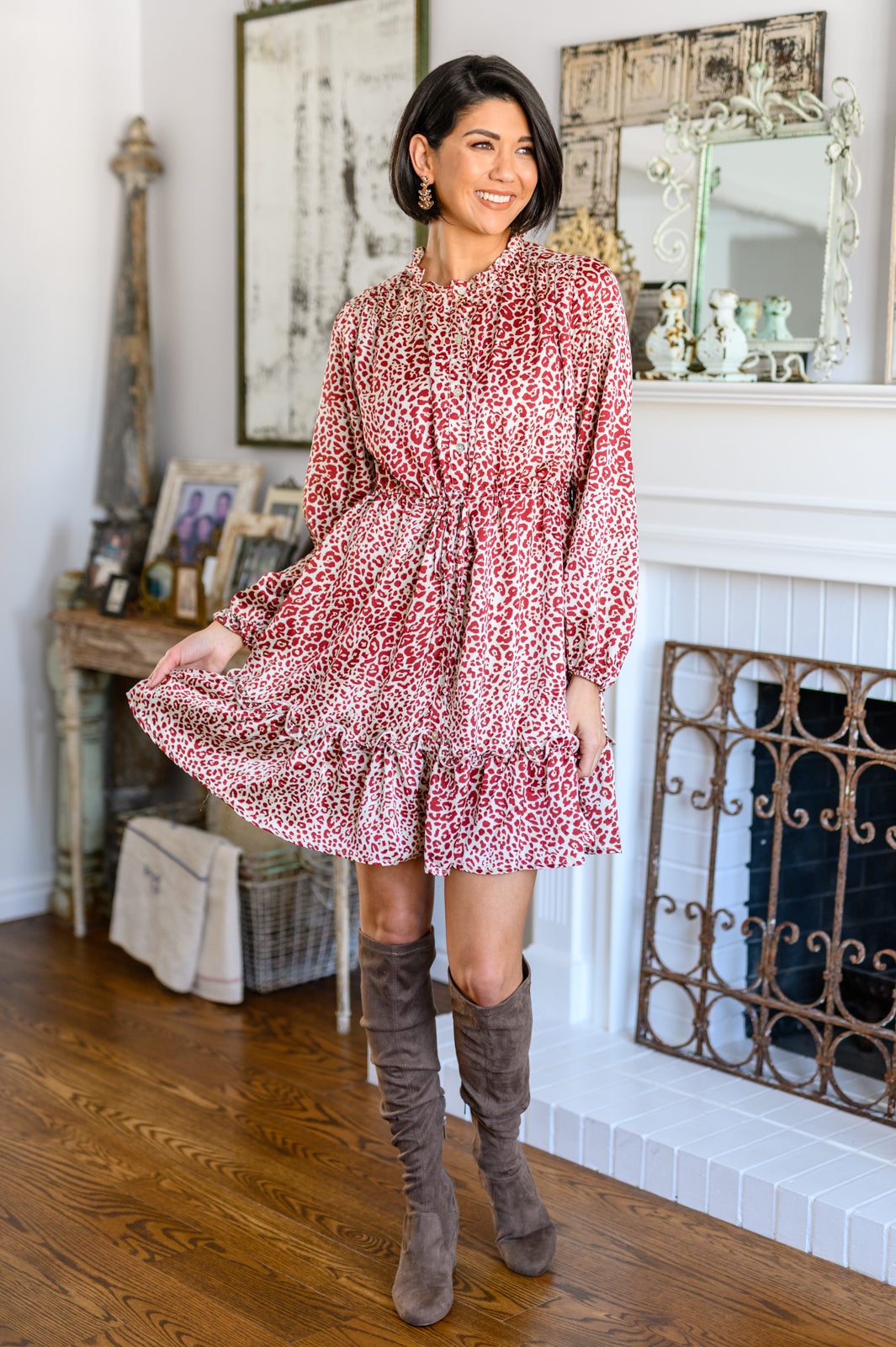 Rayven Animal Print Dress in Burgundy