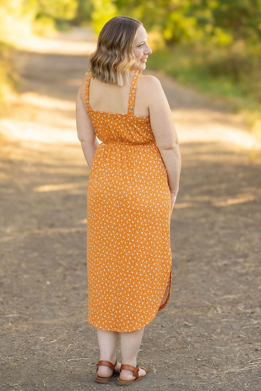 Reagan Ribbed Midi Dress - Pumpkin Floral | Women's Dress