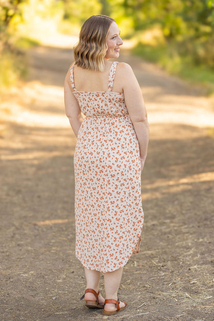 Reagan Ribbed Midi Dress - Sand and Rust Floral | Women's Dress