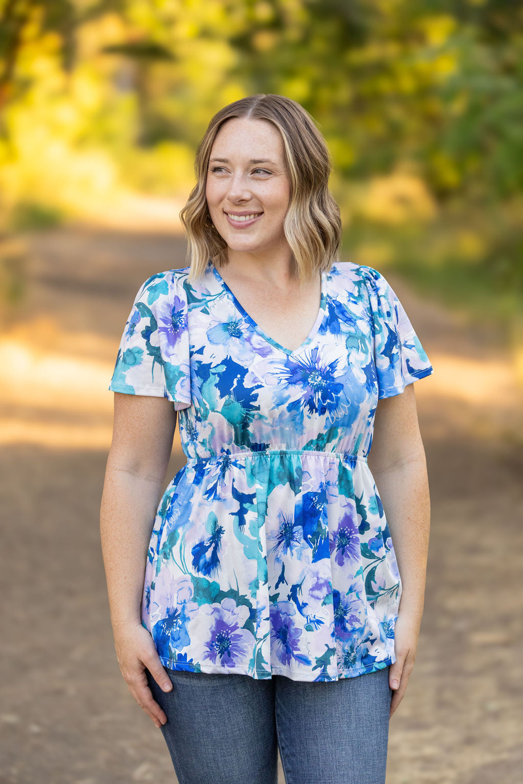 Emery Ruffle Top - Blue Floral | Women's Blouse