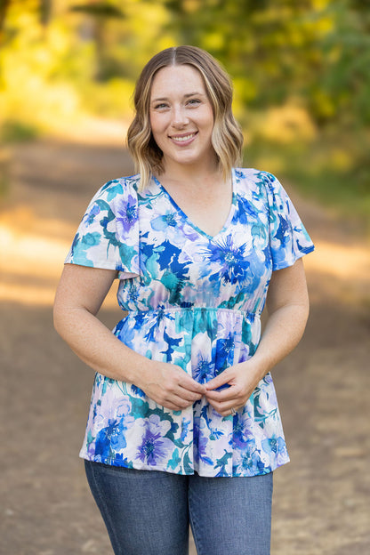 Emery Ruffle Top - Blue Floral | Women's Blouse