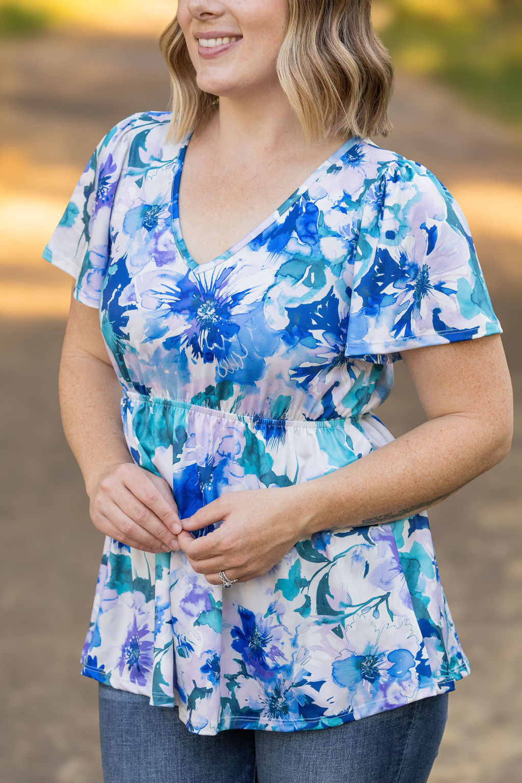 Emery Ruffle Top - Blue Floral | Women's Blouse