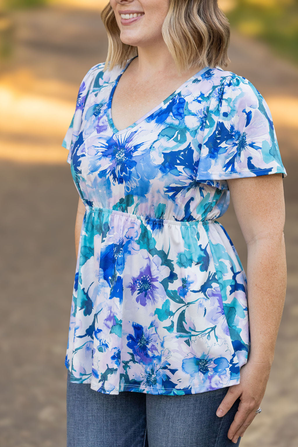 Emery Ruffle Top - Blue Floral | Women's Blouse