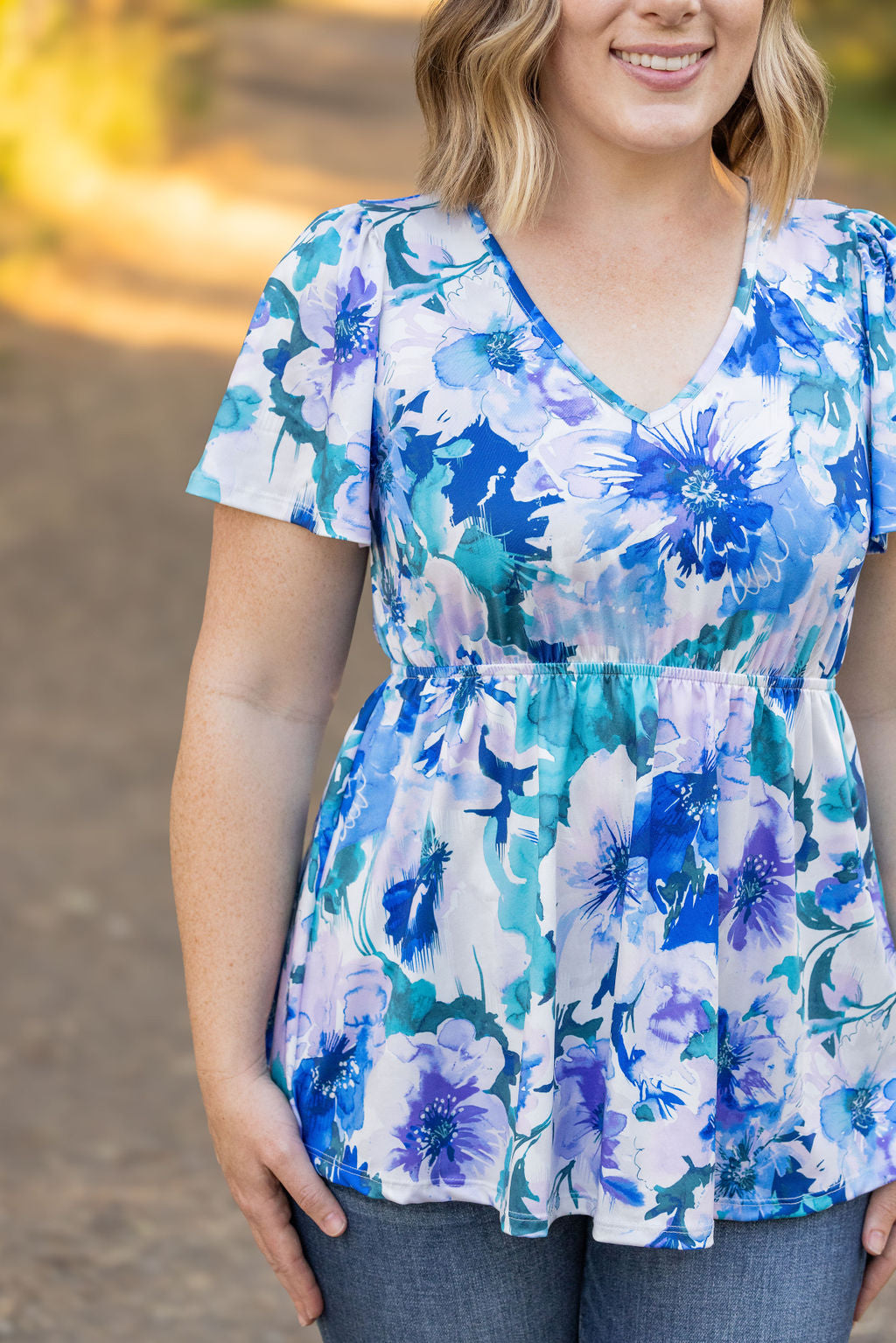 Emery Ruffle Top - Blue Floral | Women's Blouse