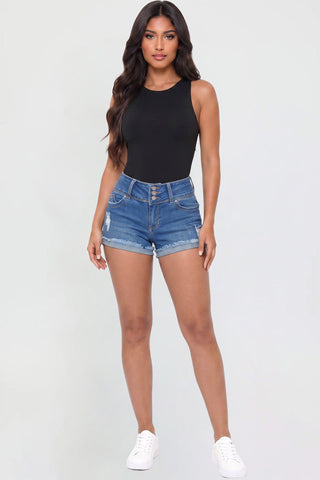 Women's WannaBettaButt 3 Button Cuffed Denim Shorts