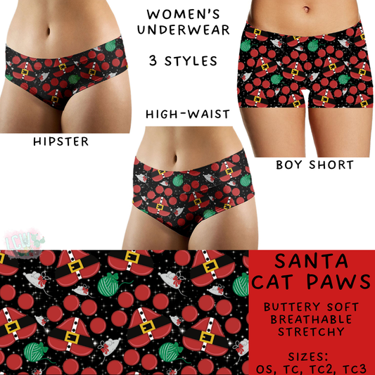 Batch #232 - Christmas Underwear - Closes 10/31 ETA early/mid Dec - Santa Cat Paws Women's Underwear