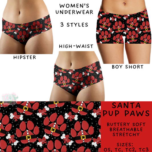 Batch #232 - Christmas Underwear - Closes 10/31 ETA early/mid Dec - Santa Pup Paws Women's Underwear