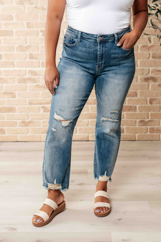 Sammy High Waist Distressed Crop Straight Leg Jeans