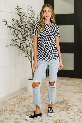 PREORDER: Sheer Checkered Layering Short Sleeve Top