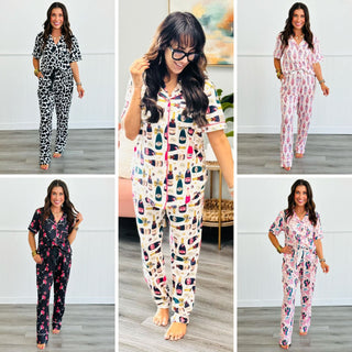 Button Front Pajama Set in Five Prints