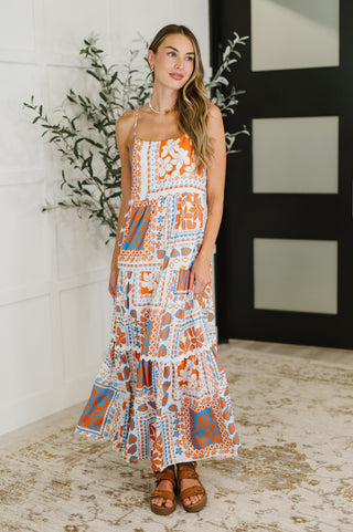 PREORDER: Square Neck Contrast Detail Dress in Orange