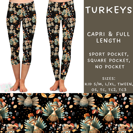 PREORDER Batch #207 - Fall Fun - Closes 9/27 - ETA mid Nov - Turkeys Full and Capri Length Leggings