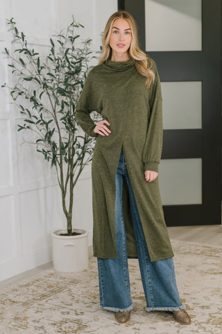 Travel City Scape Turtle Neck Tunic in Olive