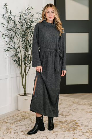 Travel Plush Knit Dress in Charcoal