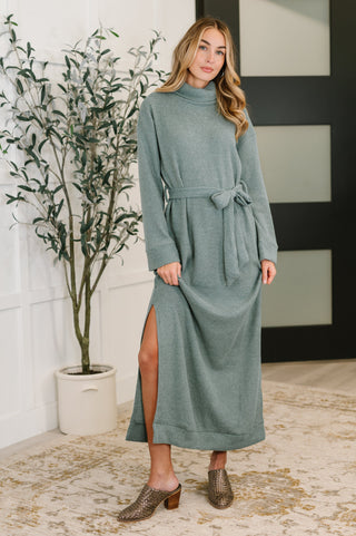 Travel Plush Knit Dress in Soft Teal