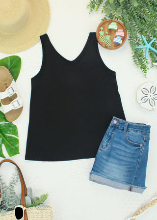 IN STOCK Vera V Neck Tank - Black