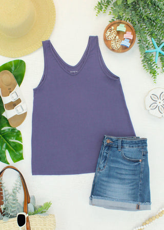 IN STOCK Vera V Neck Tank - Slate Purple