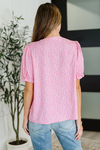 Wander Bloom Embroidered Puff Sleeve Blouse in Pink