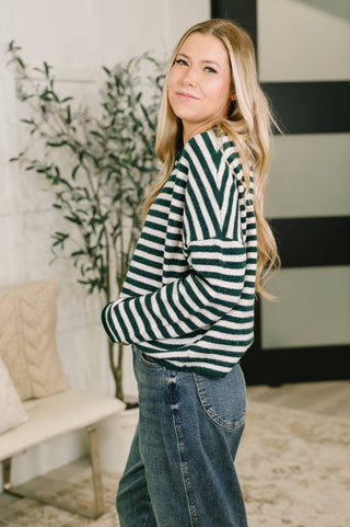 Won't Be Long Collared Sweater Button Down in in Hunter Green