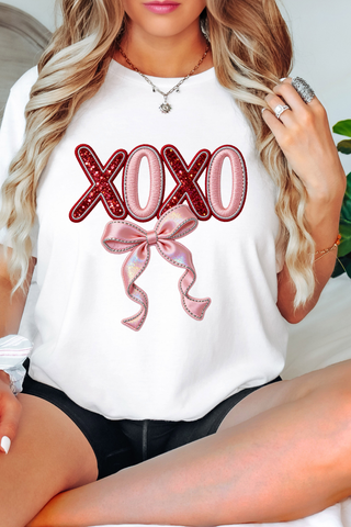 XOXO Faux Glitter Bow Tee or Sweatshirt