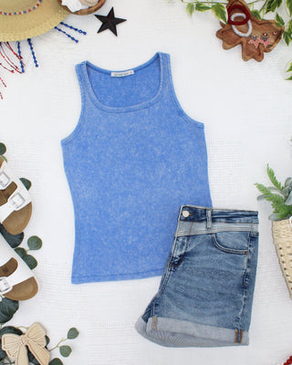 IN STOCK Audrey Vintage Wash Tank - Blue
