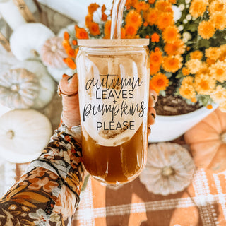 Fall season glass drinking tumbler with quote
Cozy autumn coffee tumbler with eco-friendly straws