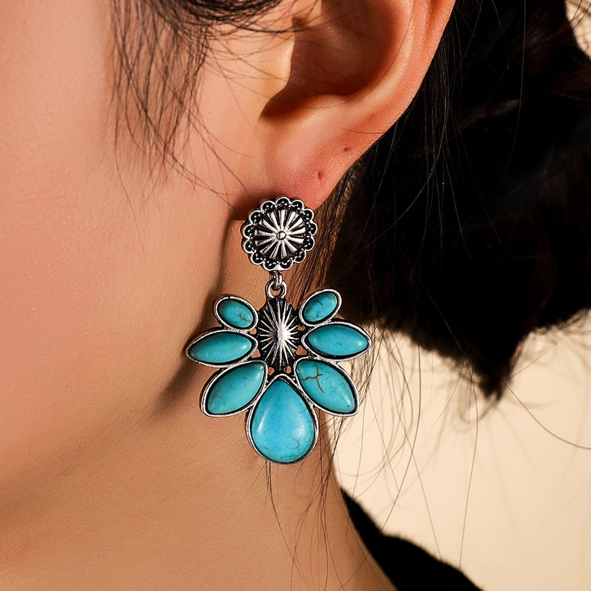 Boho Turquoise Flower Drop Earrings