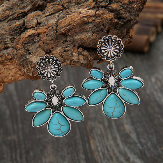 Boho Turquoise Flower Drop Earrings