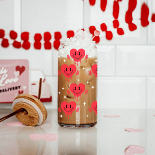 Empowering 20oz glass tumblers for wholesale women’s Valentine’s Day gifts
Glass tumblers with smiley face candy hearts for playful gifts.
Funny and sassy Galentine’s Day gifts for modern women.
Retro 20oz glass cups with inspirational messages for 