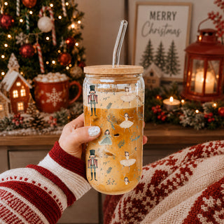 Nutcracker soldiers and ballerinas tumbler - pastel Christmas kitchen gift
Unique Christmas glass tumbler - ballet dancer and Nutcracker pastel holiday design
Sparkly Christmas coffee mug – light neutral holiday colors Nutcracker drinkware
