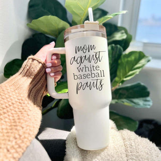 baseball mom laundry survival tumbler
white baseball pants stain fighter mom cup